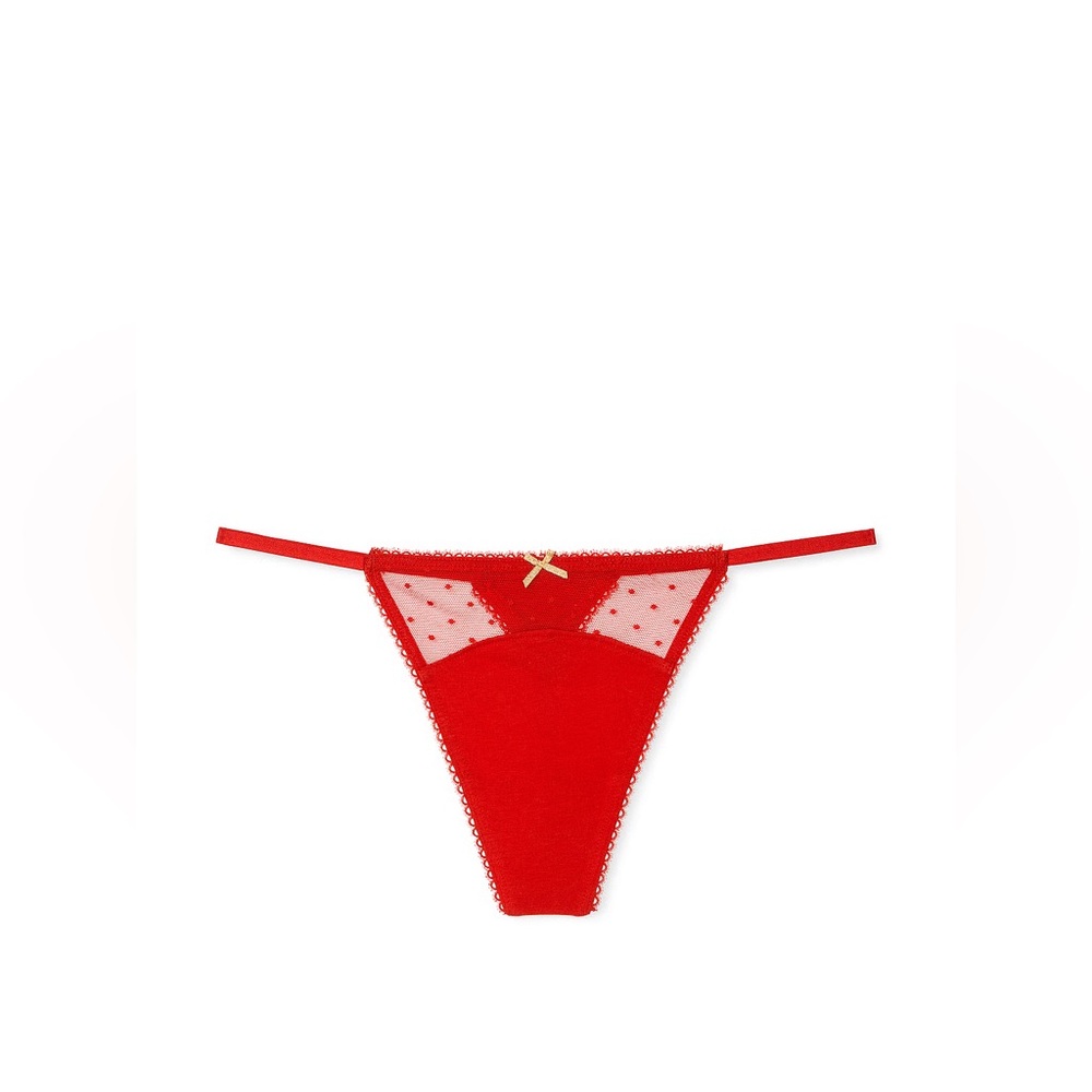 Victoria's Secret Stretch Cotton Dot Mesh V-String Panty